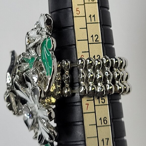 PETALS and Bee Stretch Ring Enamel Multi Dimensional White Black Stretch Band - Picture 11 of 11